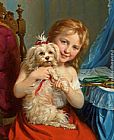 Young Girl with Bichon Frise by Fritz Zuber-Buhler